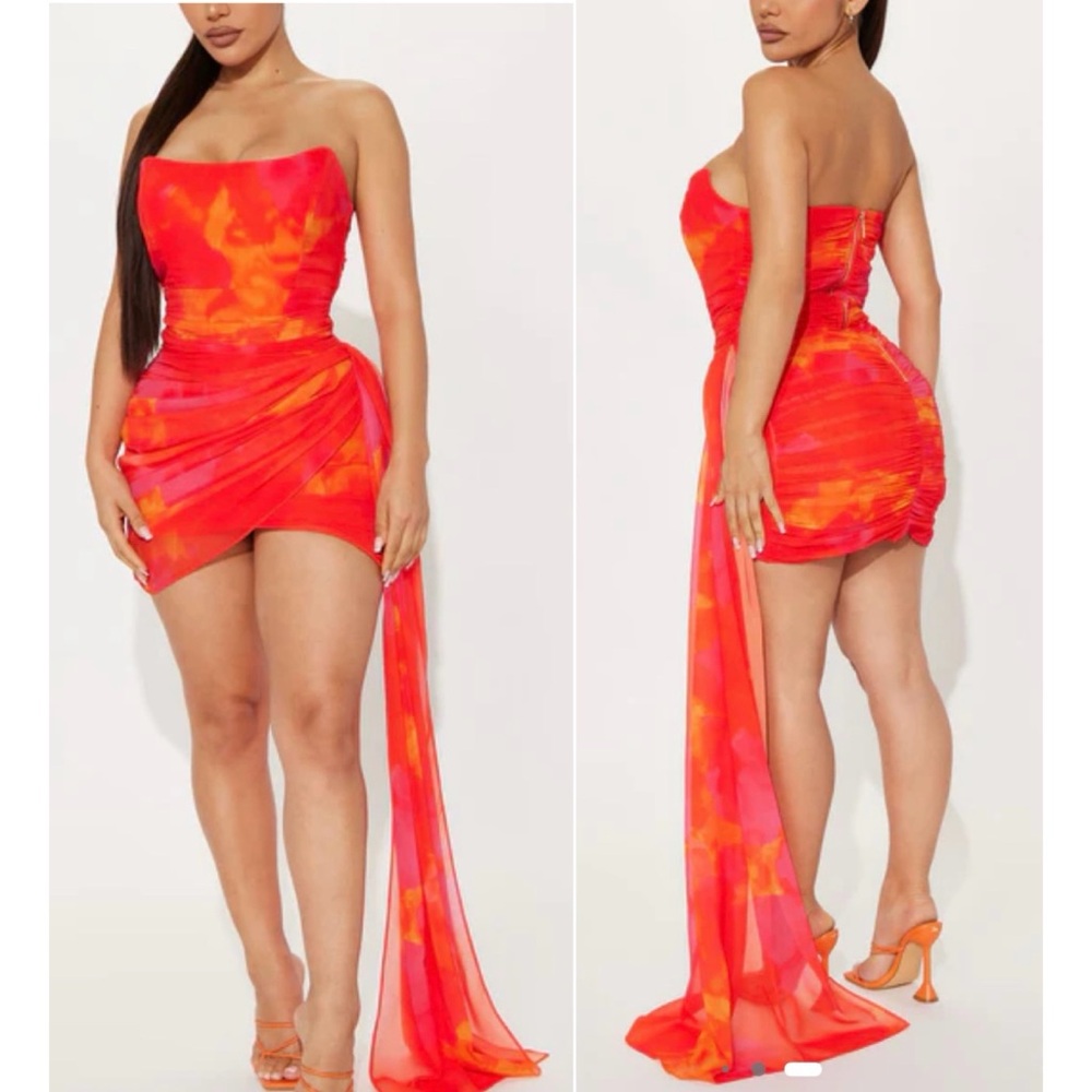 NWT Fashion Nova Vibrant Orange Rushed Mini Tube Dress
